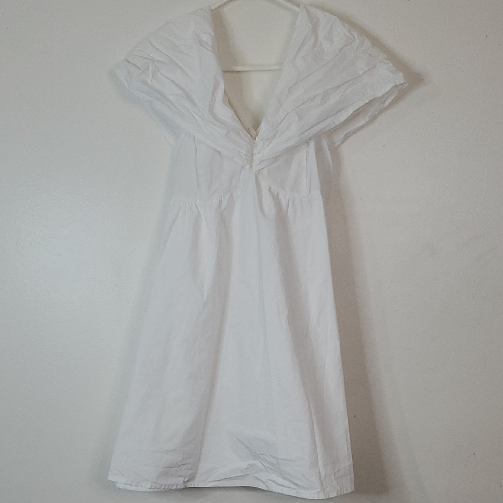 Day + Moon White Cotton Mini Dress Size Small Puff Sleeve Shoulder Lined Zip